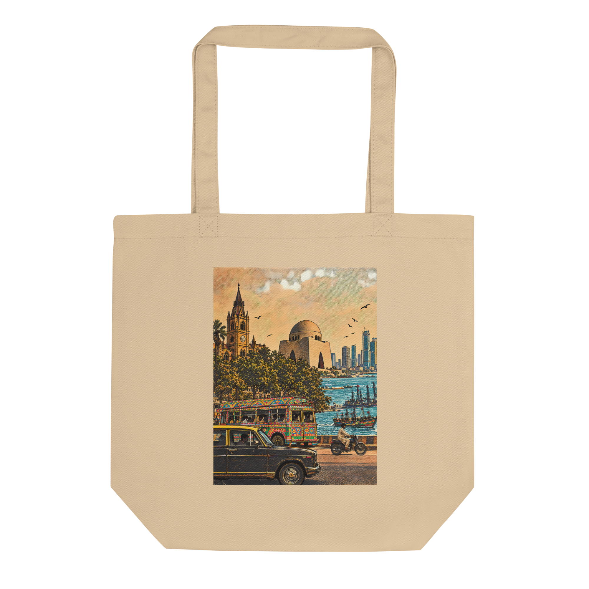 Karachi کراچی Urdu typography design on an organic cotton tote bag