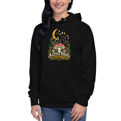 A Little Feral, A Little Magical Black Cat Graphic Hoodie